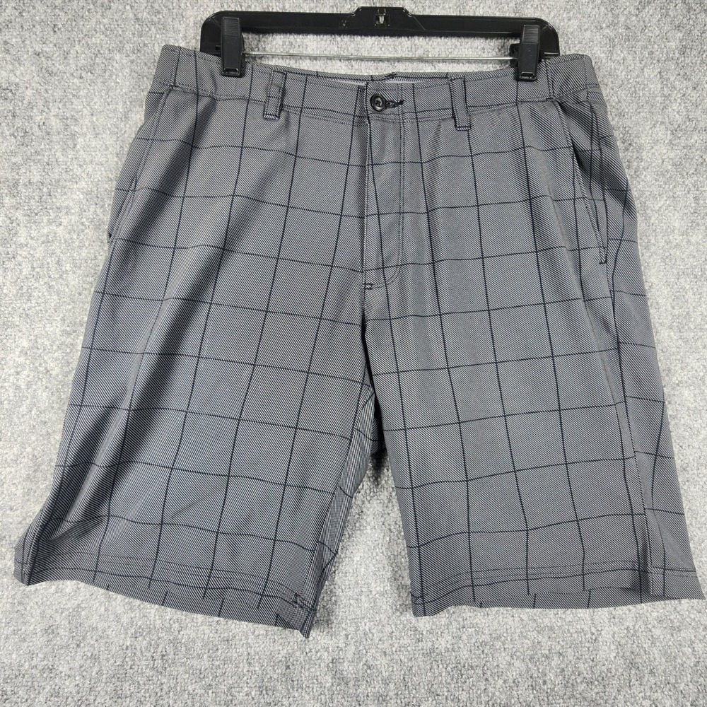 PGA TOUR Mens Golf Shorts Grey Black Windowpane Plaid Flat Front Size 34